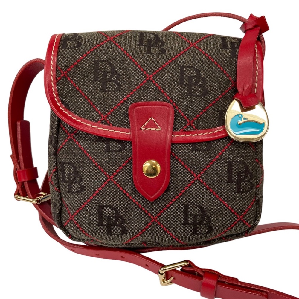 Dooney & Bourke Signature Mini Crossbody with Red Leather Trim and Strap New